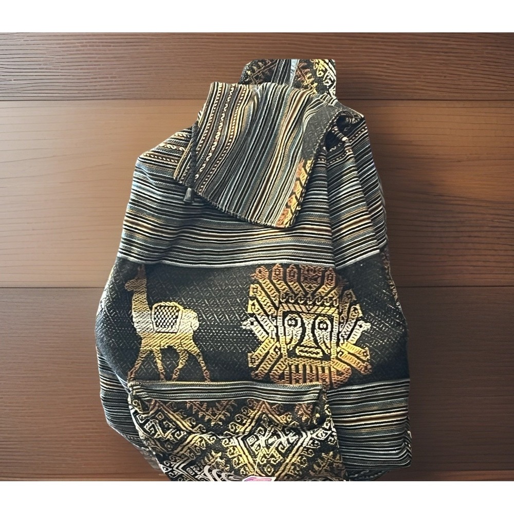 Handmade Peruvian Backpack Tribal Andean Woven Fabric Colorful Ethnic Boho